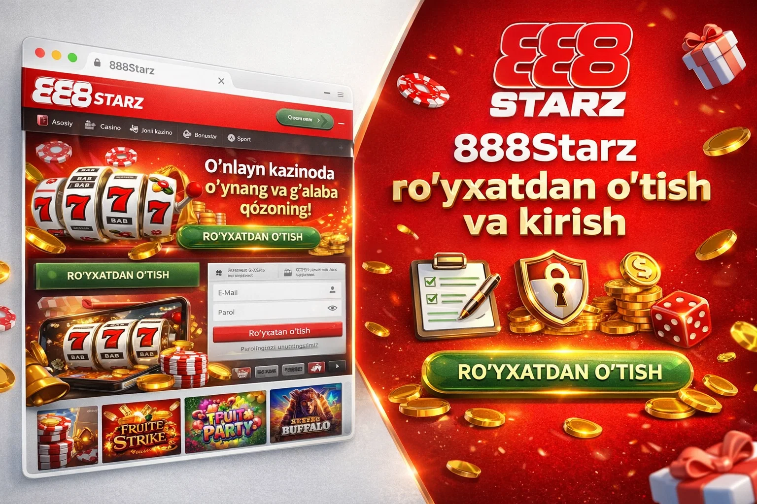 888Starz ro‘yxatdan o‘tish va kirish